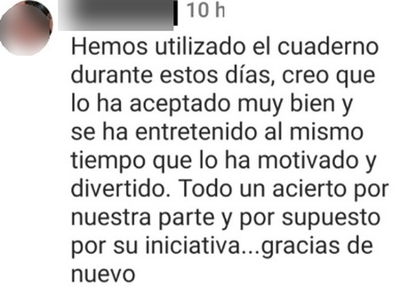 Comentario real de Instagram: hemos utilizado el cuaderno durante estos días