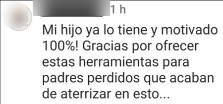 Comentario real de Instagram: mi hijo ya lo tiene y motivado al 100%