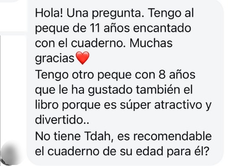 Pregunta real de una madre sobre si el cuaderno es recomendable para un niño de 8 años sin TDAH